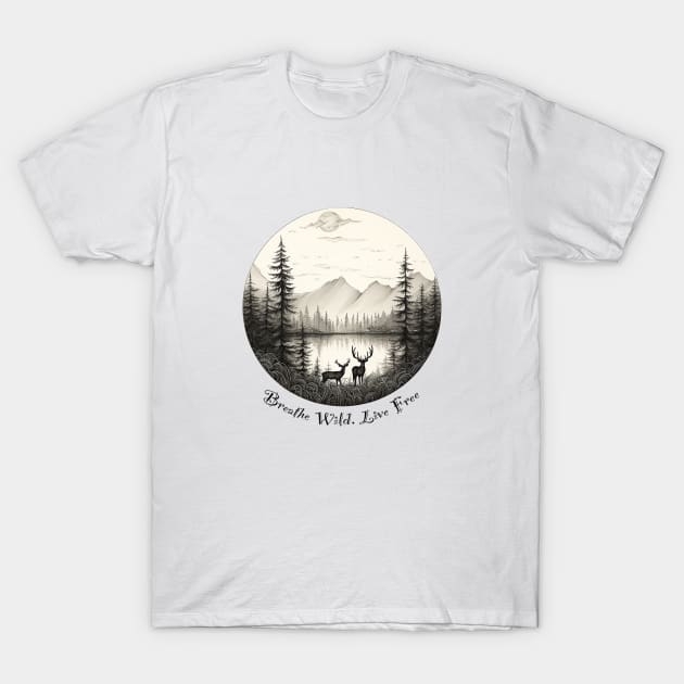 Wild and Free: Nature-Inspired T-Shirt - Breathe Wild, Live Free T-Shirt by Gelo Kavon